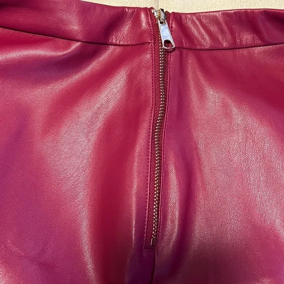 INC International Concepts Berry Burgundy Faux Leather Trumpet A-line Midi Skirt - Picture 8 of 12